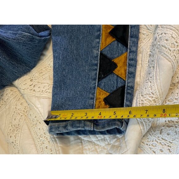 Vtg Baccini Denim Jeans 14 barrell gold Triangle Patchwork high waisted READ - Picture 8 of 14